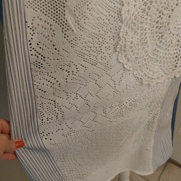 3647 Size 2X Upcycled Red Camel Lace Trimmed Tunic. - Picture 7 of 12